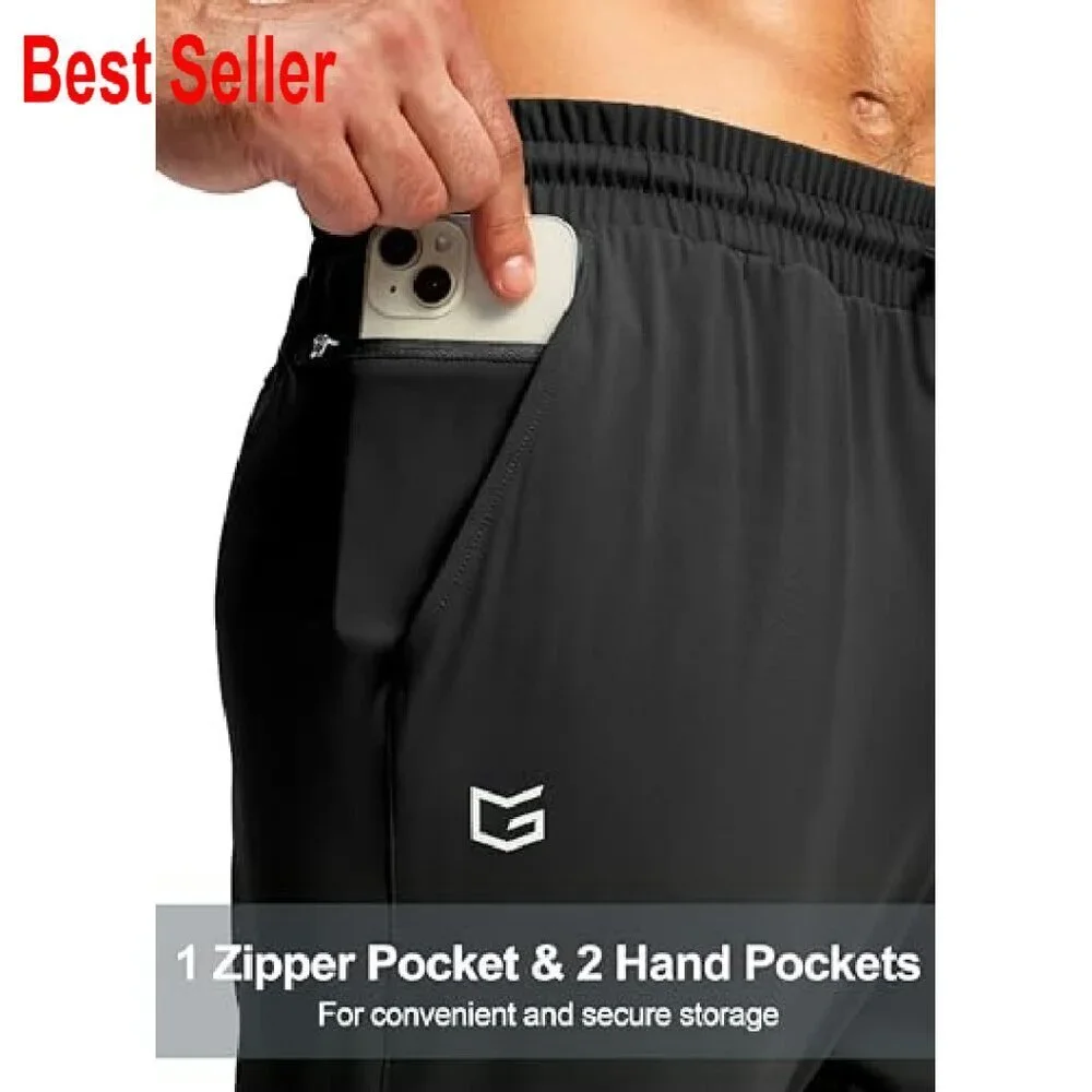 Men's Stretch Tapered Joggers Zipper Pocket Athletic Sweatpants Gym Running